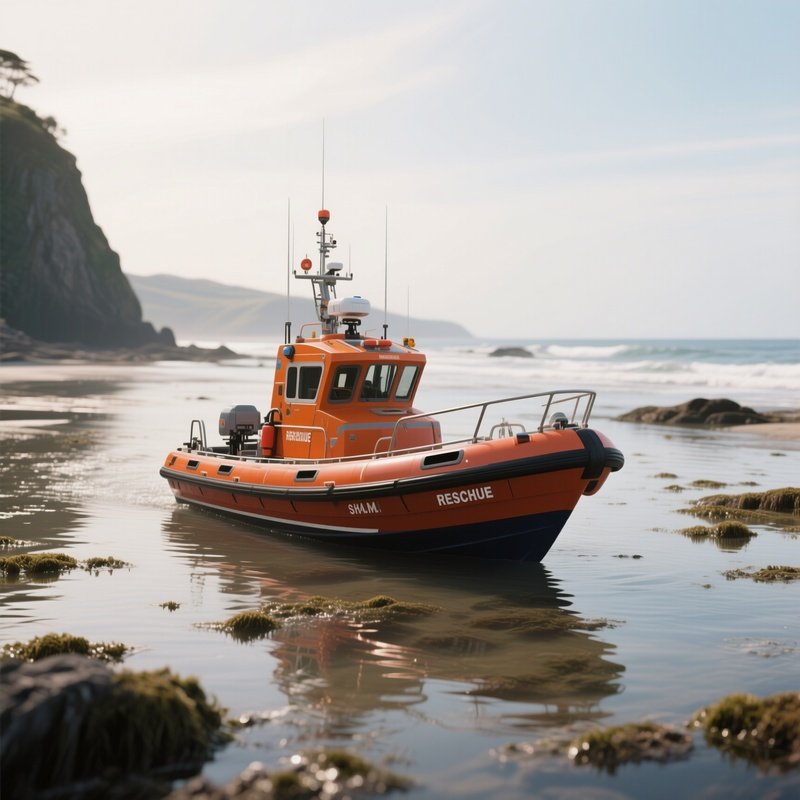 A Search And Rescue Boat Scanning Coastal Shallows