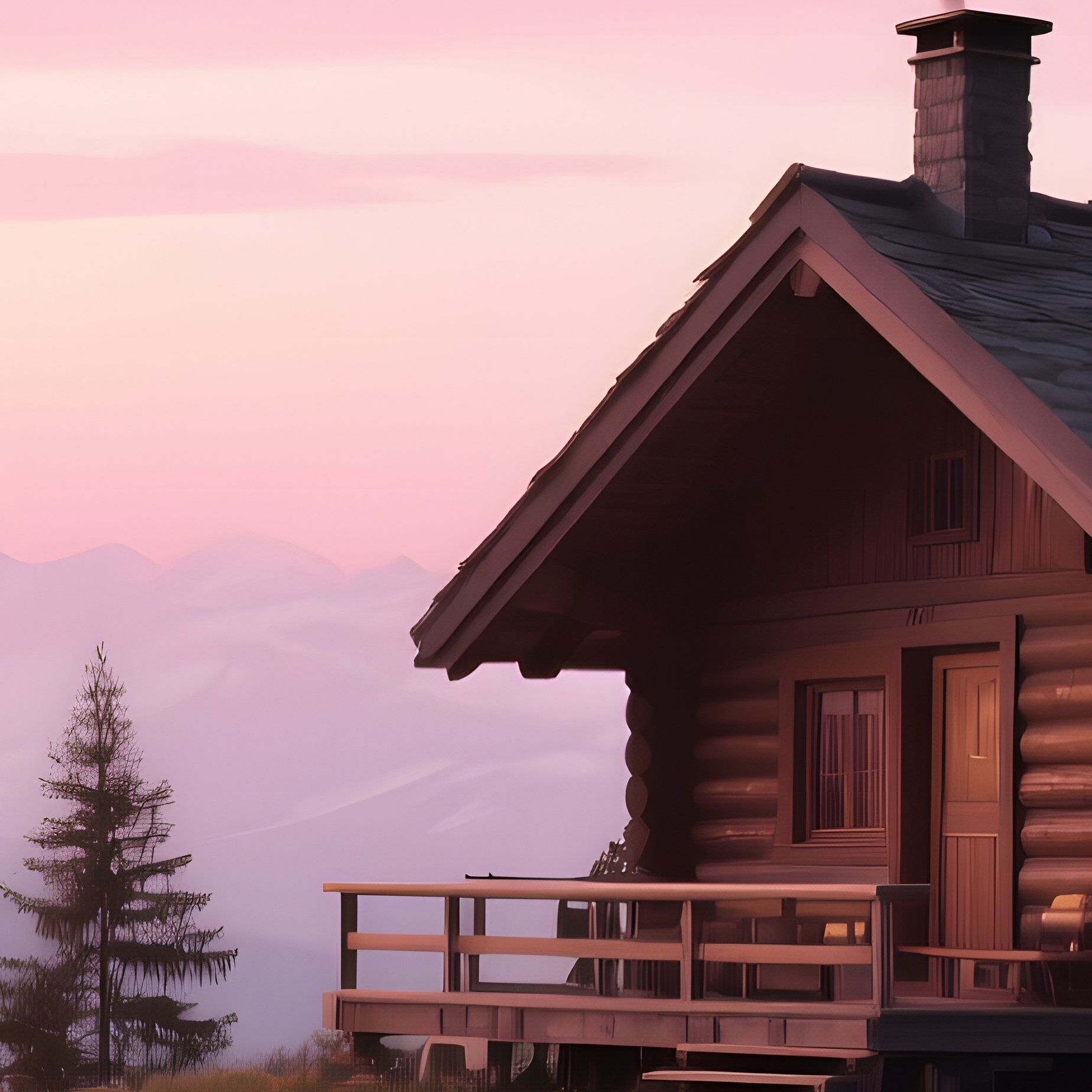 A Secluded Alpine Cabin Perched On A Cliff Edge, Smoke Curling From Chimney, Surrounded By Pine - Full Resolution Quality Preview