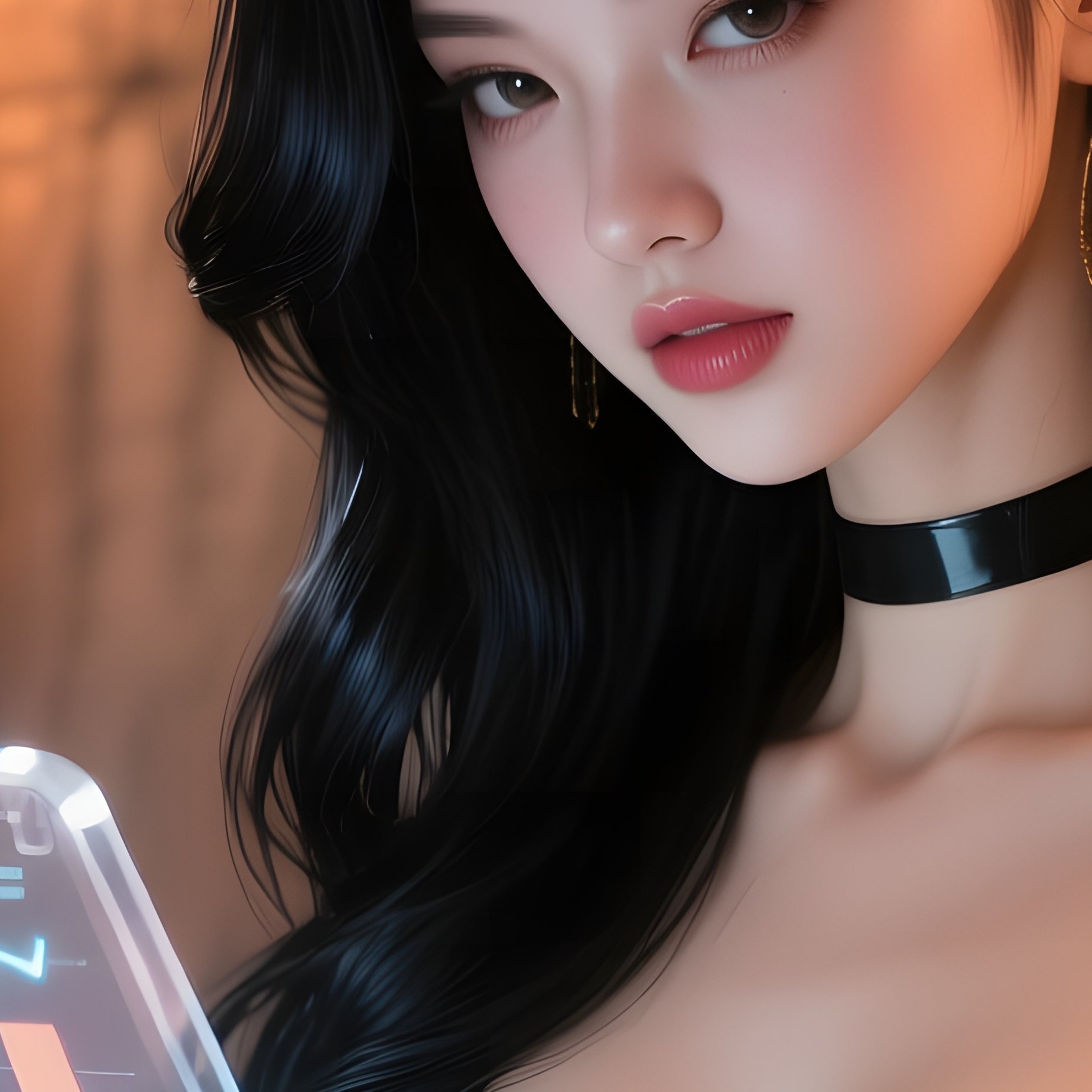 A Seductive Pop‑Up Girl With Glossy Black Hair Works On A Transparent Tablet That Projects - Full Resolution Quality Preview