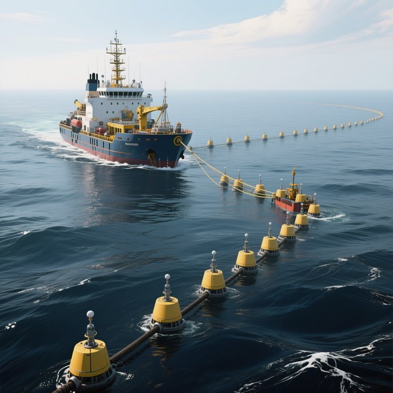 A Seismic Survey Ship Towing Sensor Arrays In Deep Water