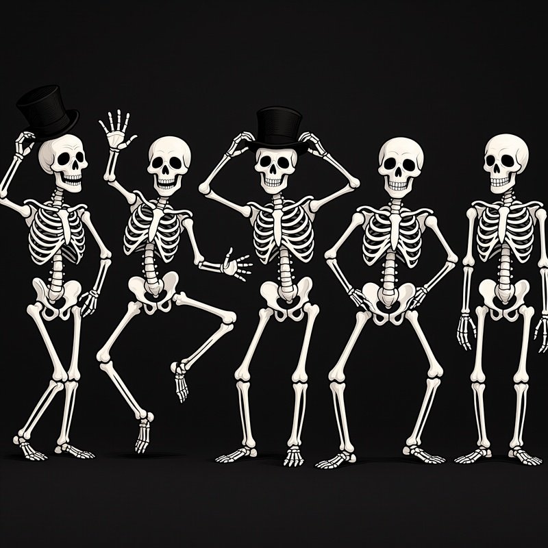 A Sequence Of Animated Skeletons In Various Poses Skeleton