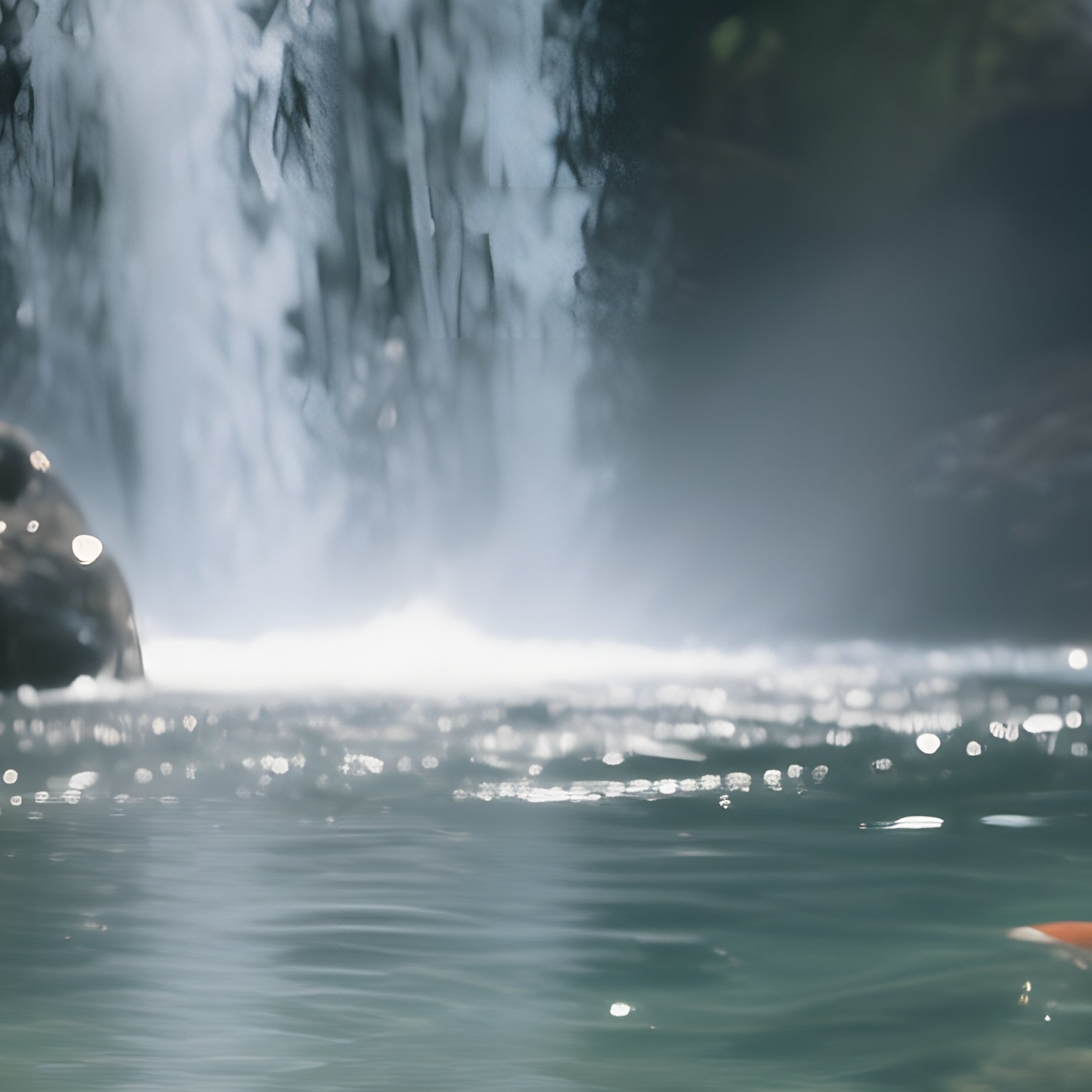 A Serene Afternoon With A Waterfall Flowing Into A Natural Stone Pool, Smooth River Rocks And Koi - Full Resolution Quality Preview