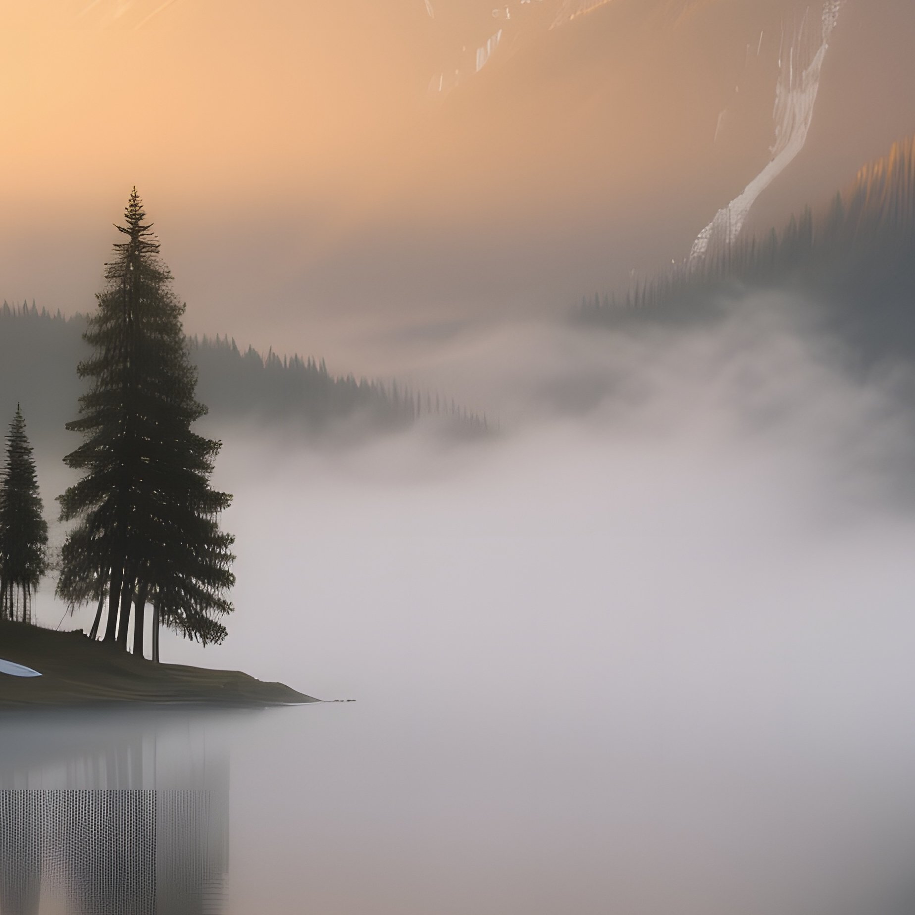 A Serene Alpine Lake At Sunrise, Mist Rising From The Water’S Surface As Golden Rays Reflect Off - Full Resolution Quality Preview