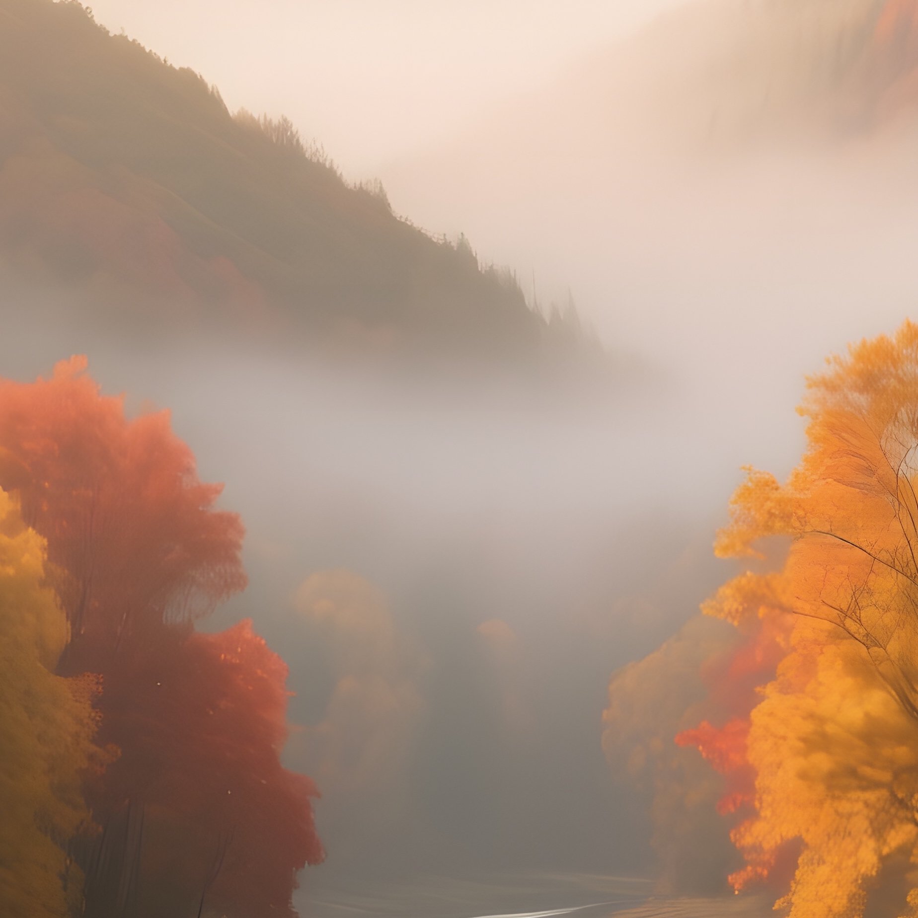 A Serene Autumn Valley Bathed In Soft Amber Light, Maple Trees Ablaze With Red And Gold Leaves, A - Full Resolution Quality Preview
