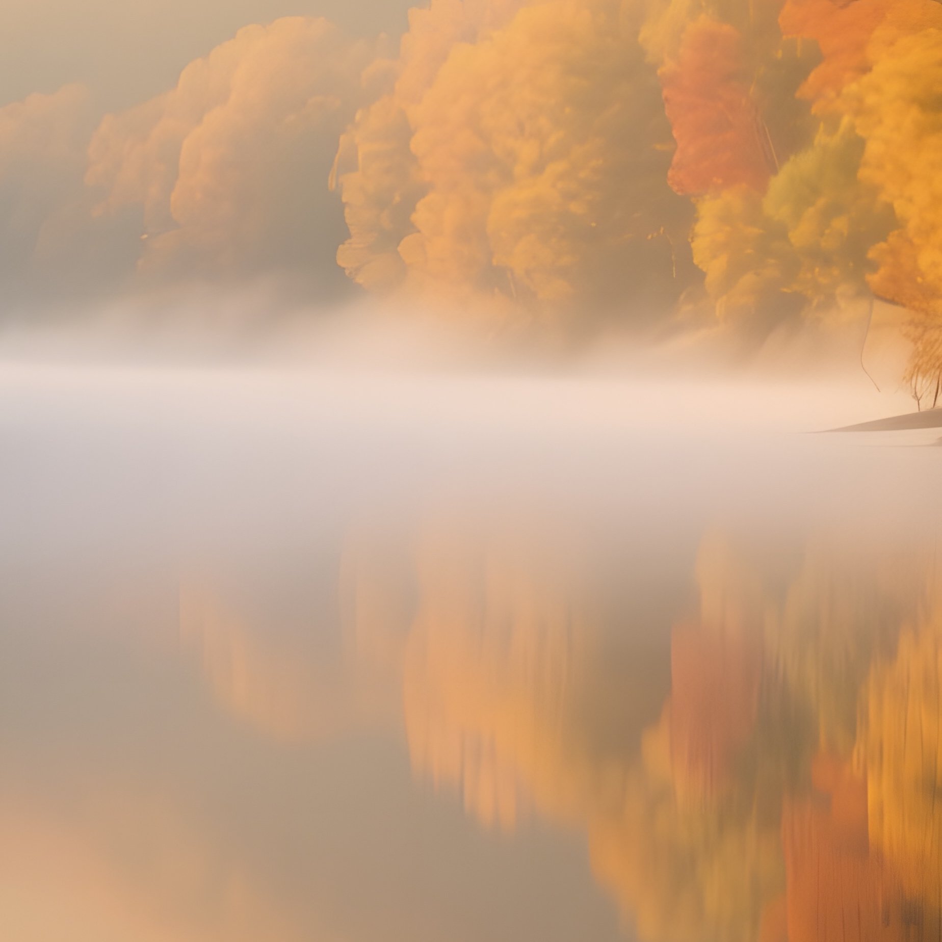 A Serene Autumnal River Bend In Kentucky, Fall Foliage Mirrored In Calm Water, Wooden Dock - Full Resolution Quality Preview