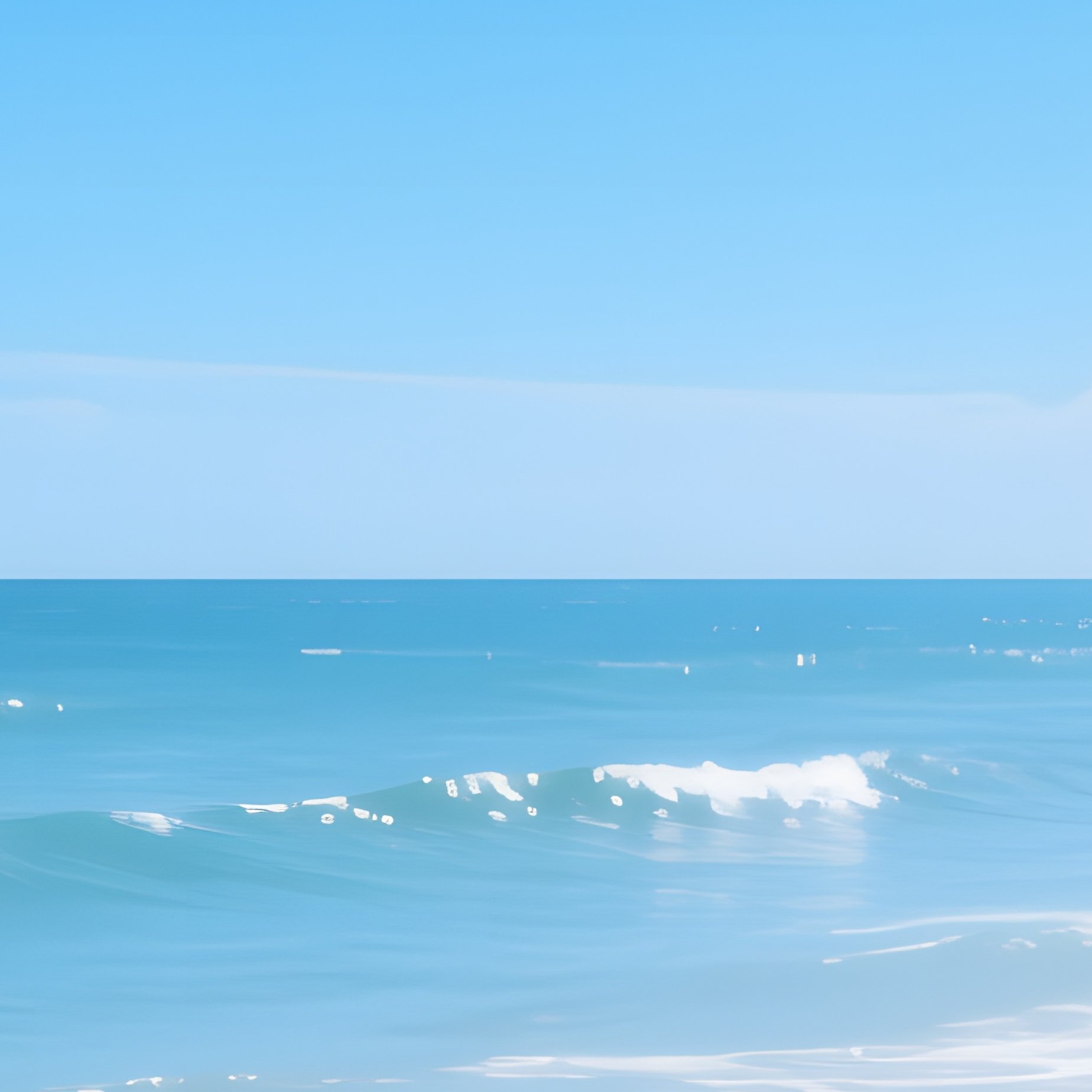 A Serene Beach At Midday, With A Clear Blue Sky, Gentle Waves Lapping At The Shore, And A Sense Of - Full Resolution Quality Preview