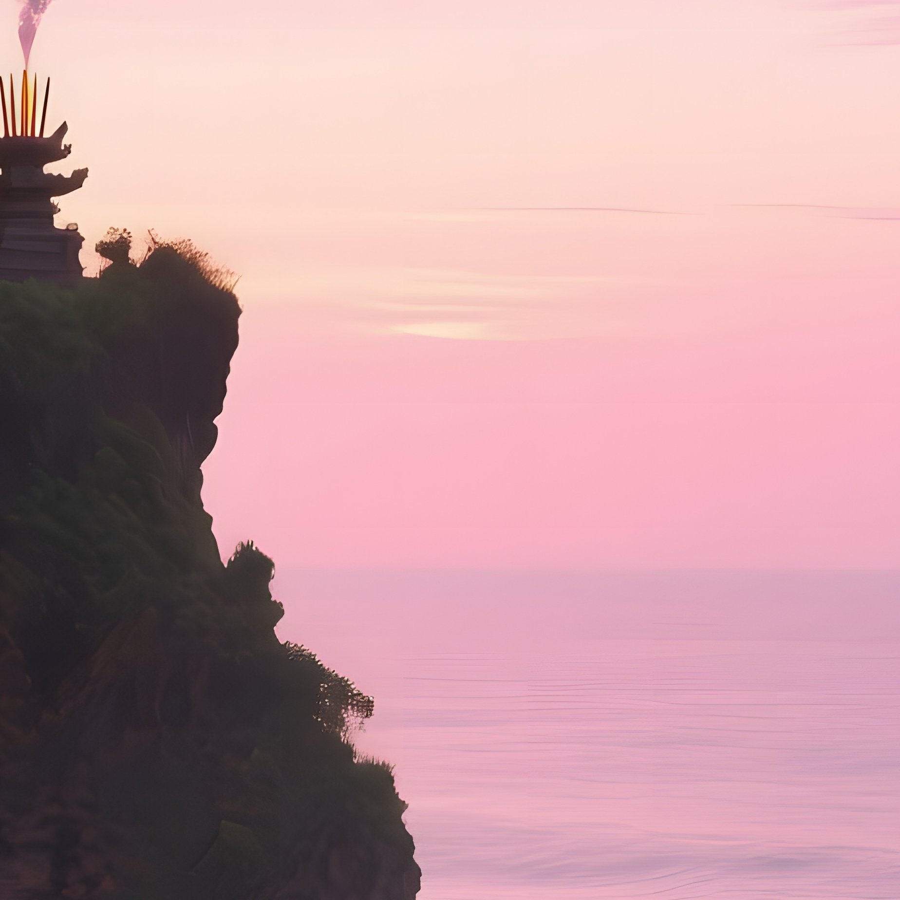 A Serene Dawn At A Balinese Cliffside Temple, Ocean Waves Crashing Below, Incense Smoke Rising Into - Full Resolution Quality Preview