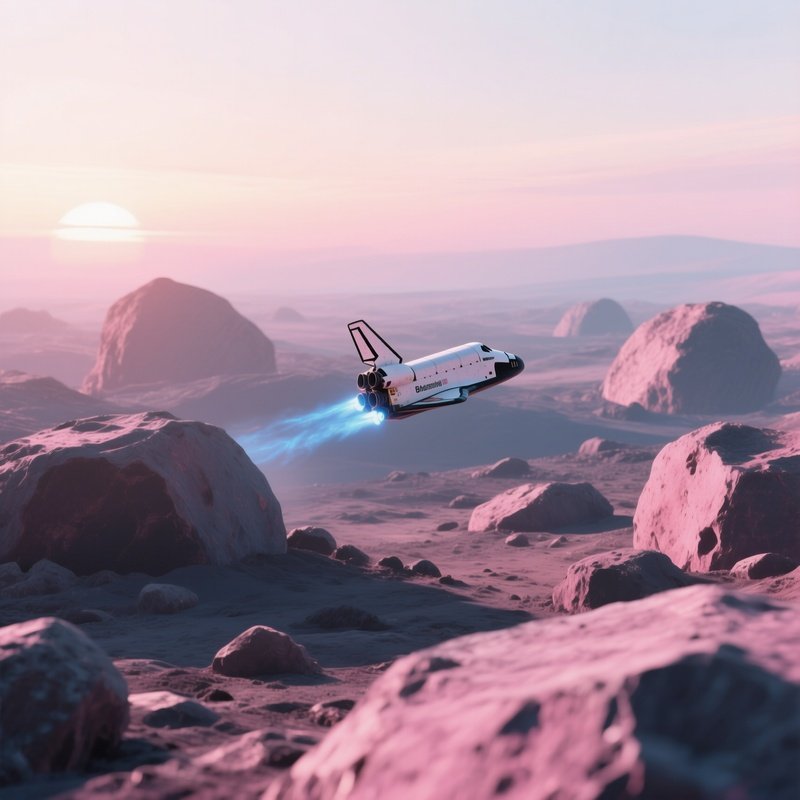 A Serene Dawn Over An Asteroid Field Where Gentle Pink Light Kisses Each Rock, Casting Soft