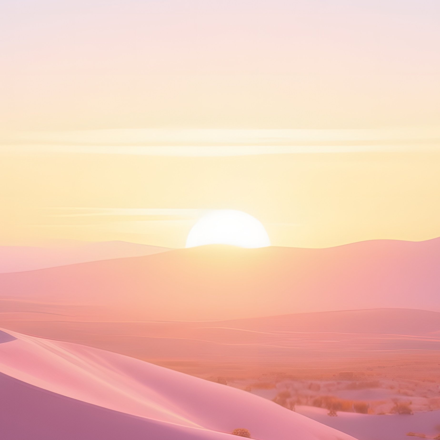 A Serene Desert Landscape At Sunrise In Early Autumn, Sand Dunes Glowing Pink, Sparse Cactus - Full Resolution Quality Preview
