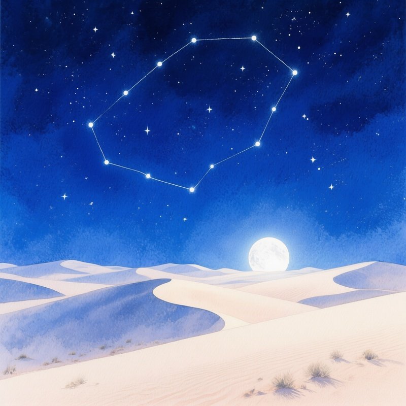 A Serene Desert Night Under A Canopy Of Stars, Watercolor Deep Indigo Sky Dotted With