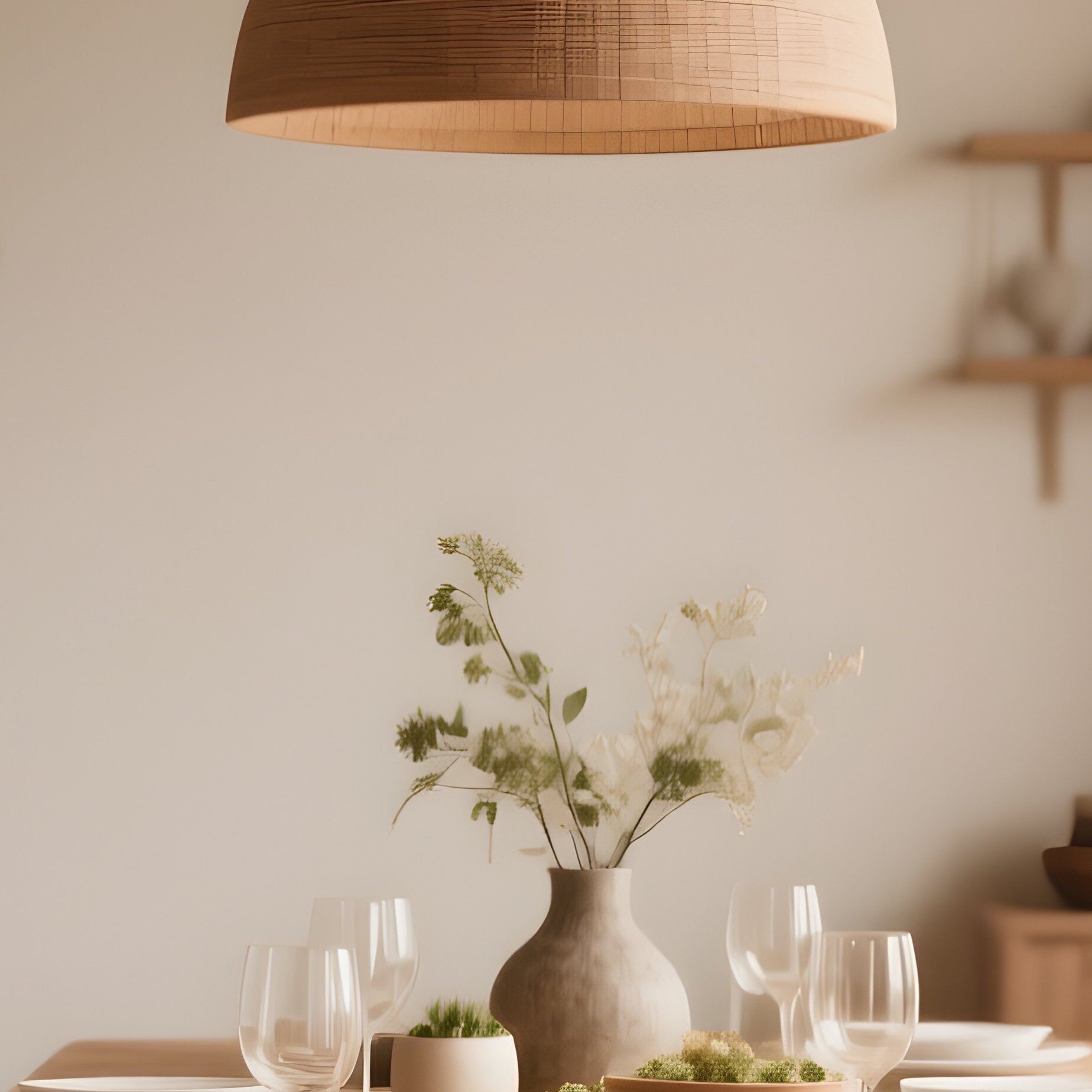 A Serene Dining Room With Natural Materials And Warm Neutral Tones - Full Resolution Quality Preview