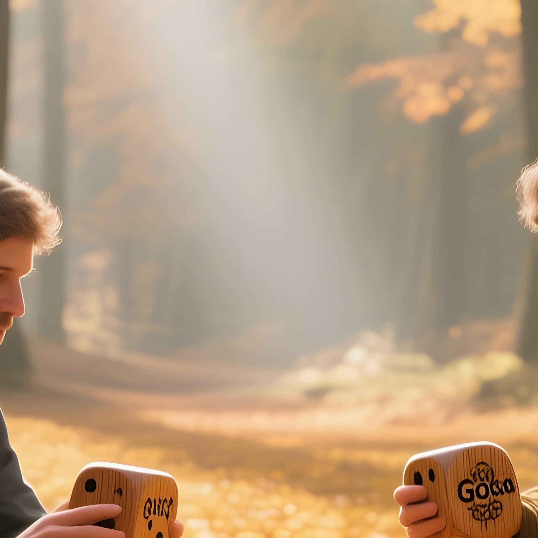 A Serene Early Autumn Forest Clearing, Golden Leaves Carpeted On The Ground As Hikers Pause To Play - Full Resolution Quality Preview
