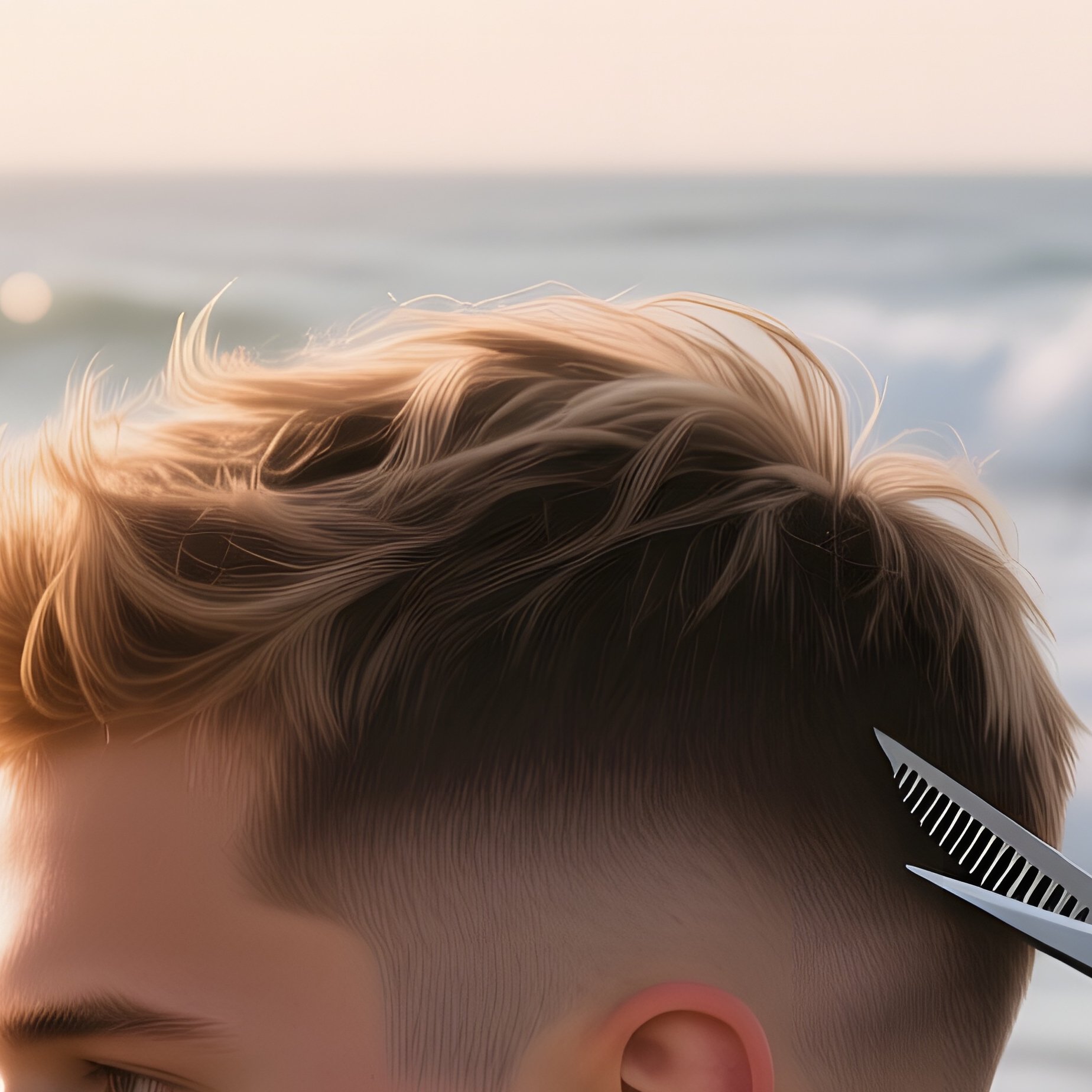 A Serene Early‑Morning Beachside Pop‑Up Salon A Surfer With Sun‑Bleached Hair Gets A Short Crew Cut - Full Resolution Quality Preview