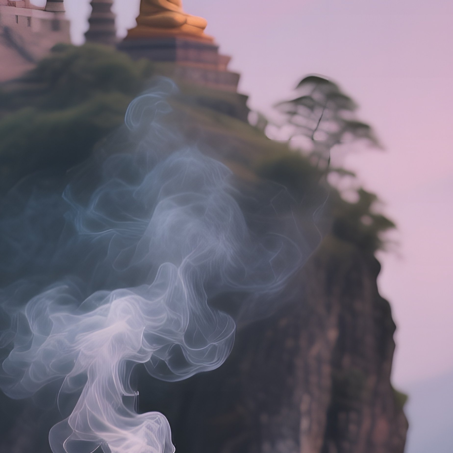 A Serene Early Morning In An Ancient Buddhist Monastery Perched On A Mountain Cliff, Monks In - Full Resolution Quality Preview