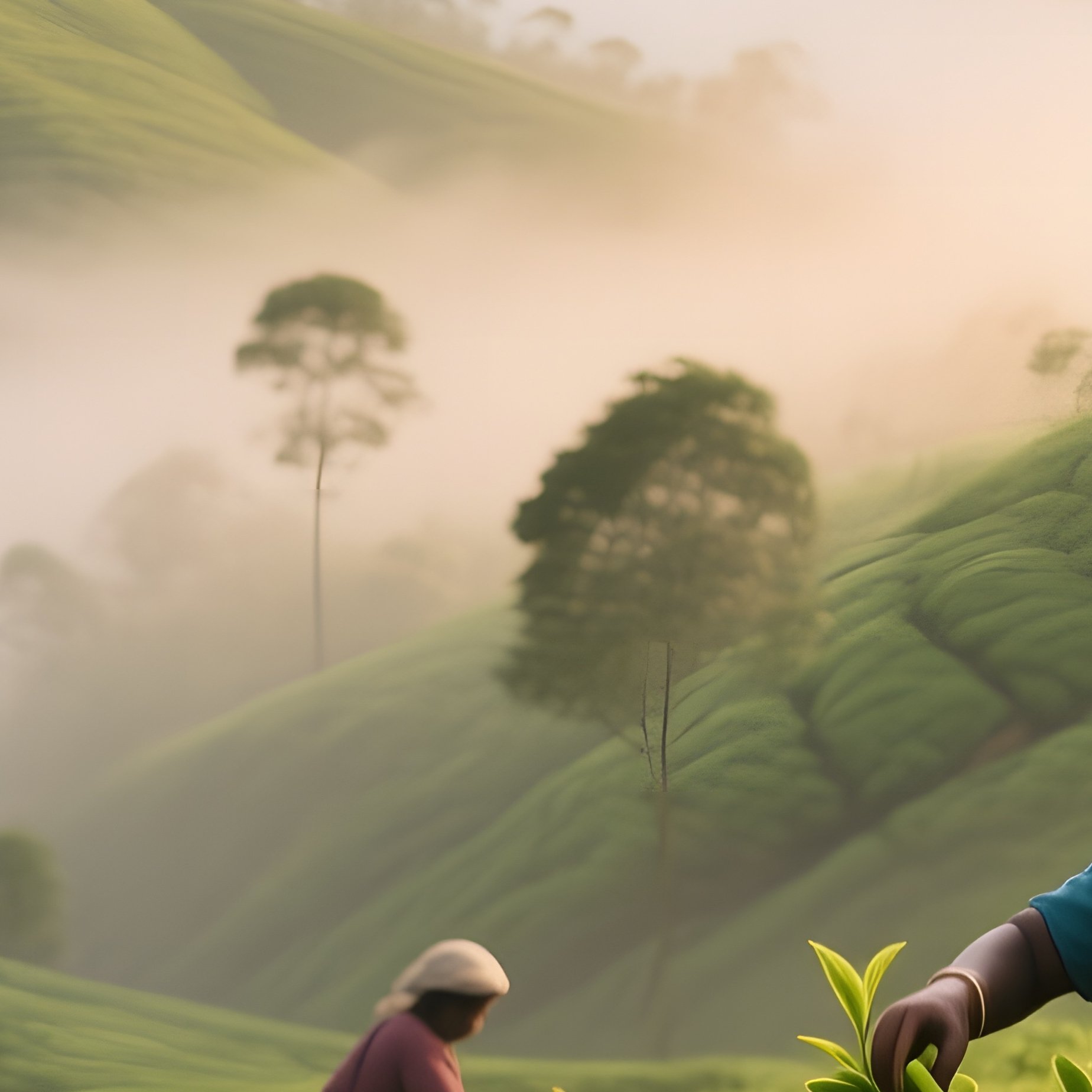 A Serene Early‑Morning View Of A Tea Plantation In Sri Lanka, Mist Clinging To Rolling Hills Of - Full Resolution Quality Preview