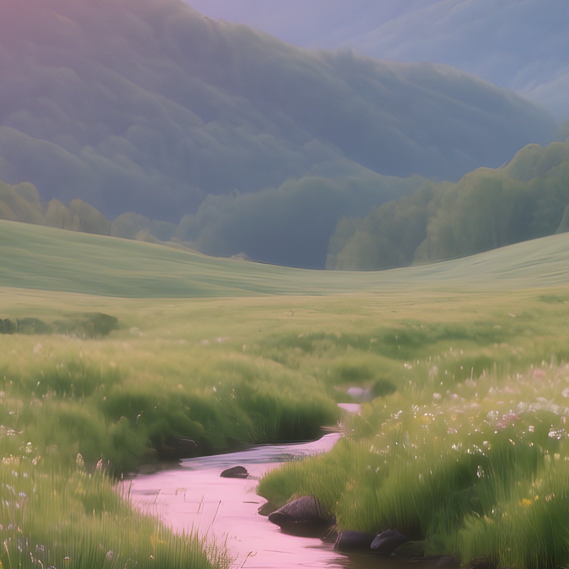 A Serene Early Spring Meadow In The Blue Ridge Mountains, Wildflowers Beginning To Bloom, Gentle - Full Resolution Quality Preview