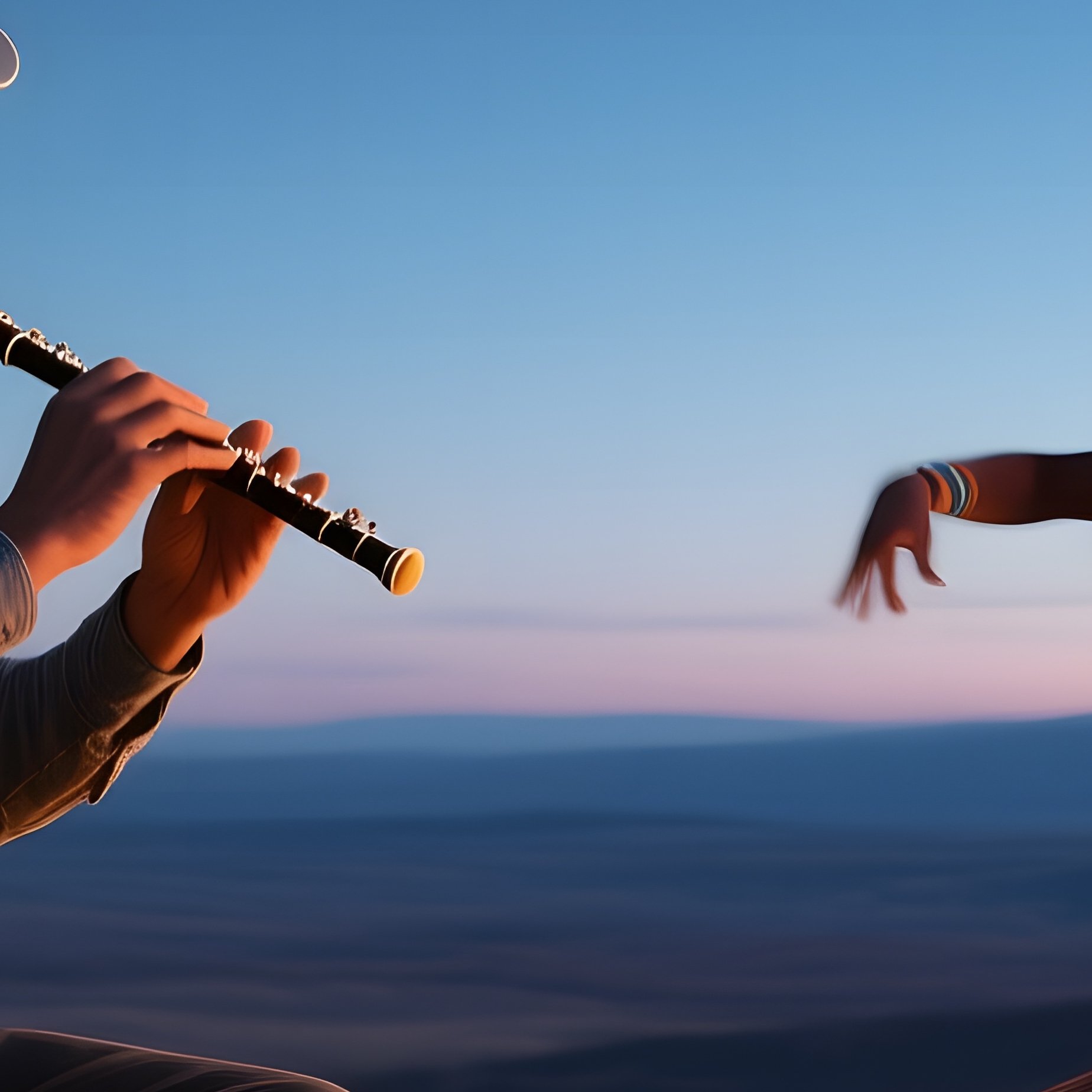 A Serene Evening On A High Desert Plateau, Stars Glittering, A Cowboy Sits On A Rock Playing A Soft - Full Resolution Quality Preview