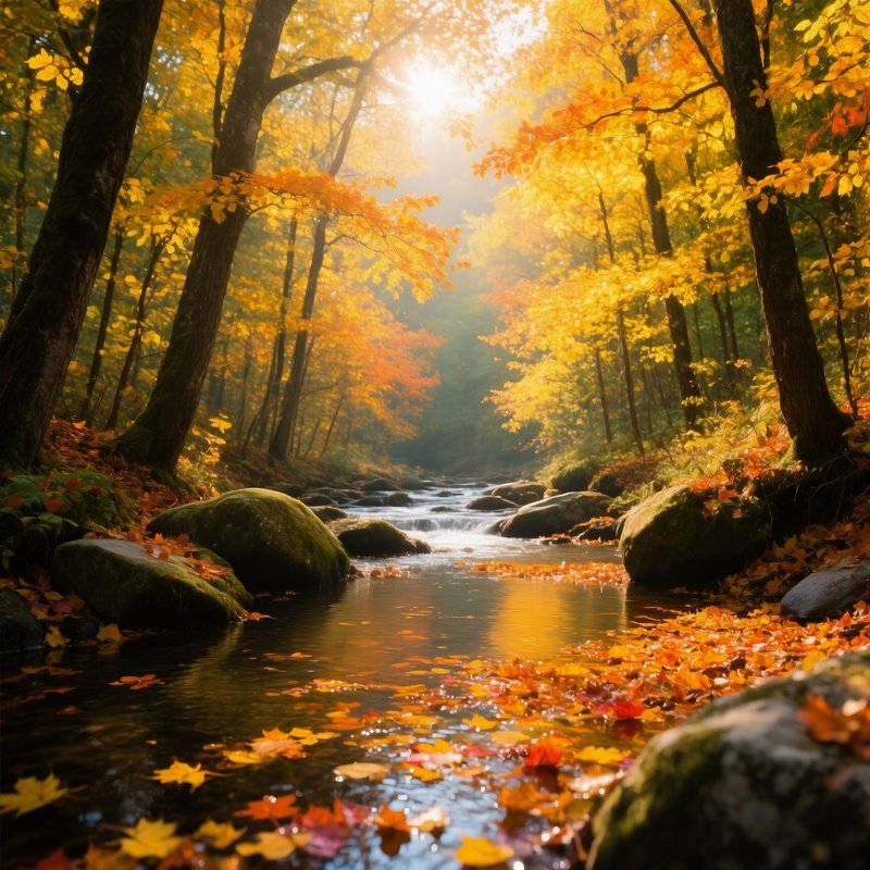 A Serene Forest Stream In Autumn Autumn Forest