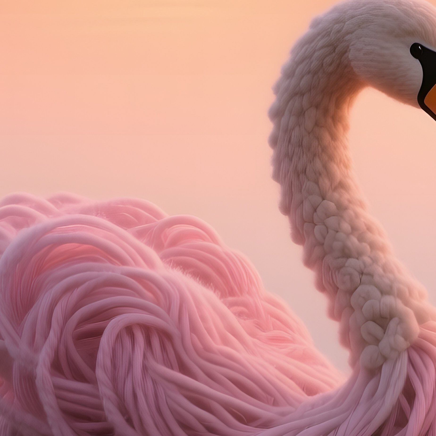 A Serene Lake At Sunset Reflected In Calm Water, With A Floating Wool Sculpture Of A Swan Gliding - Full Resolution Quality Preview