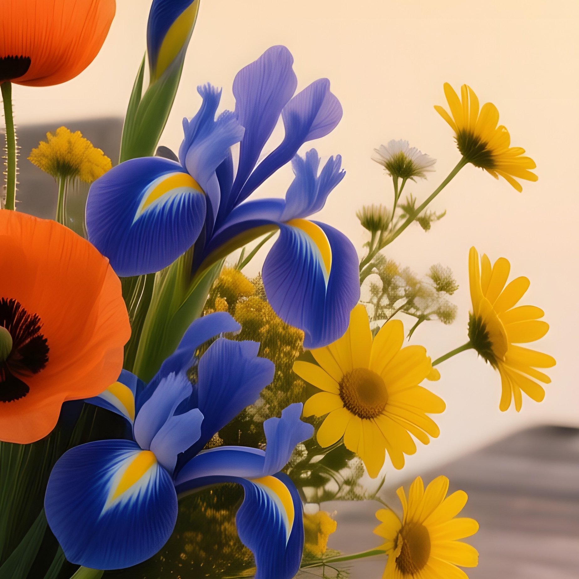 A Serene Lake Dock At Golden Hour, With A Weathered Wooden Bench Holding A Bouquet Of Orange - Full Resolution Quality Preview
