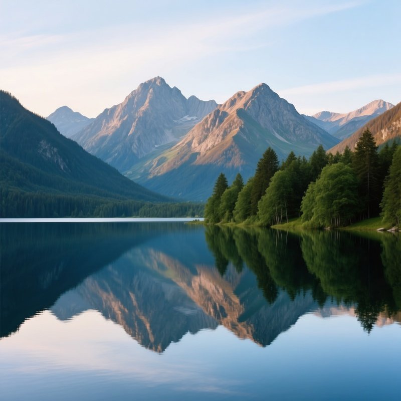 A Serene Lake Surrounded By Mountains And Forest Landscape Nature