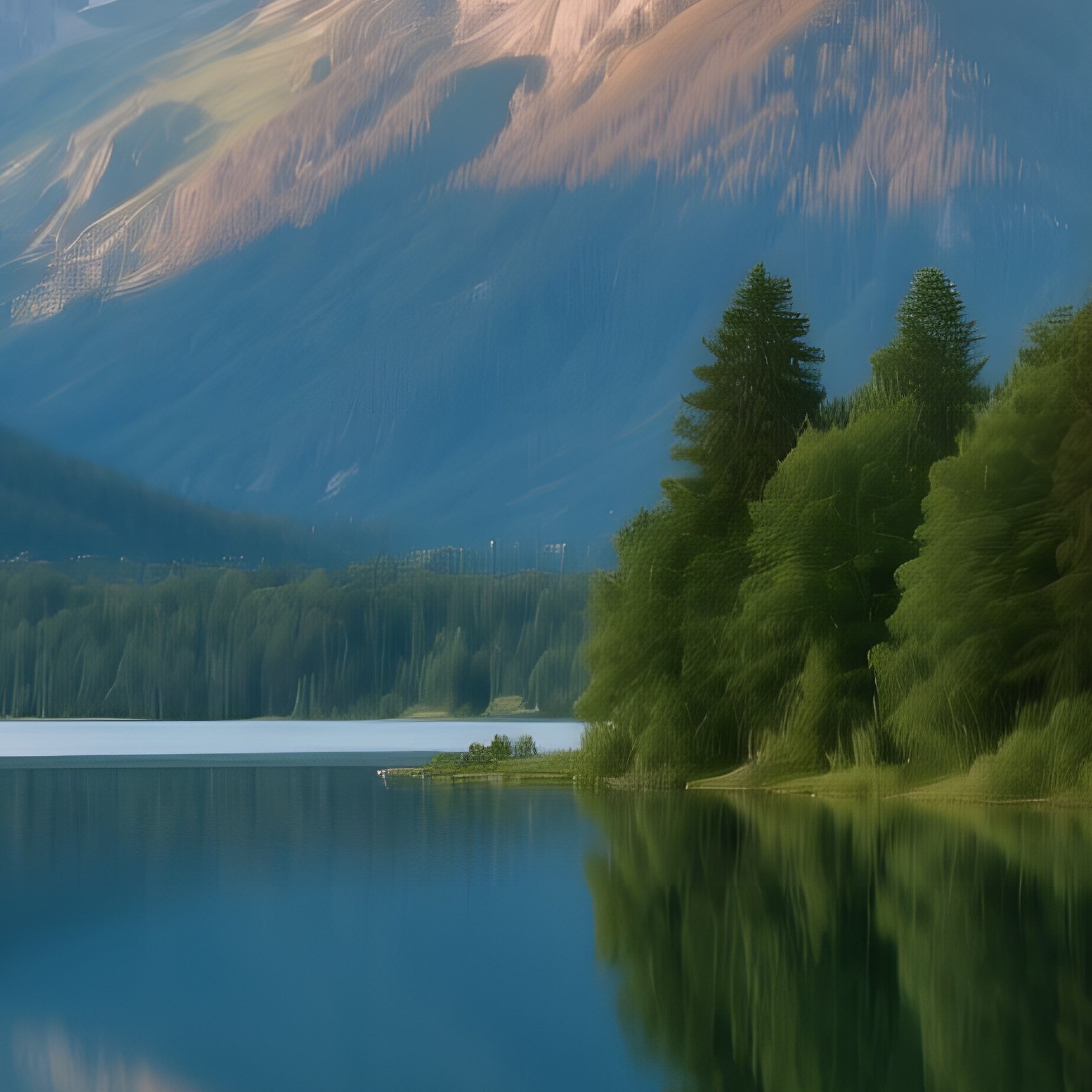 A Serene Lake Surrounded By Mountains And Forest Landscape Nature - Full Resolution Quality Preview