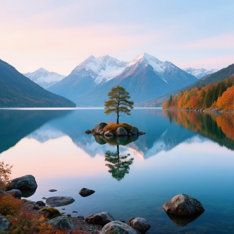 A Serene Lake Surrounded By Mountains And Trees Landscape Nature
