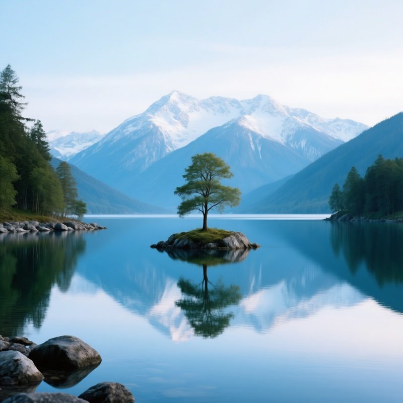 A Serene Lake Surrounded By Mountains And Trees Landscape Nature