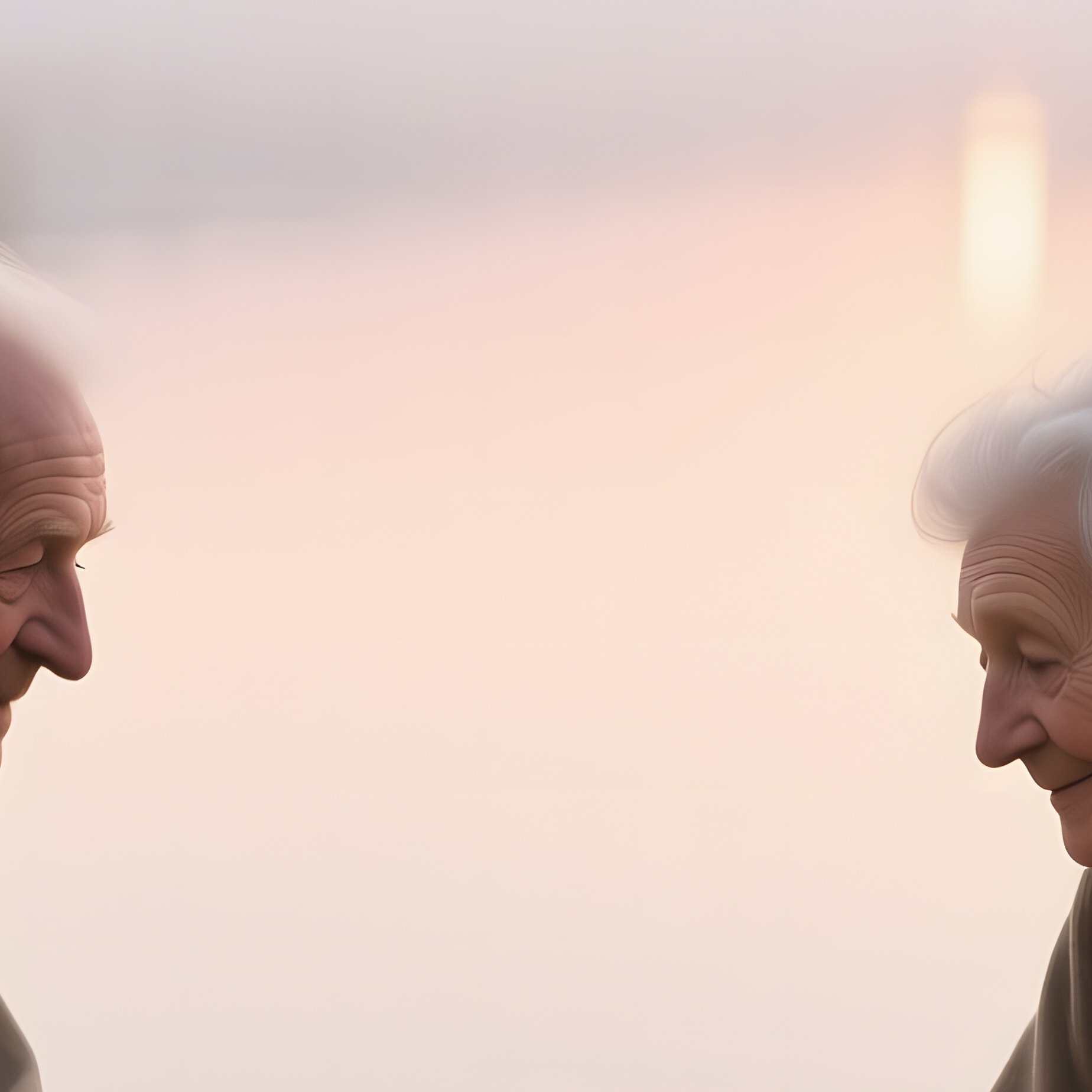 A Serene Lakeside Dock At Sunrise, Mist Rising Off The Water As An Elderly Couple Plays Gotscha - Full Resolution Quality Preview