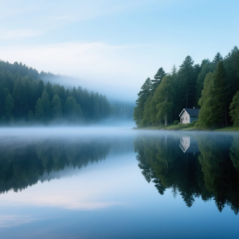 A Serene Lakeside Scene During Early Morning Lake Forest