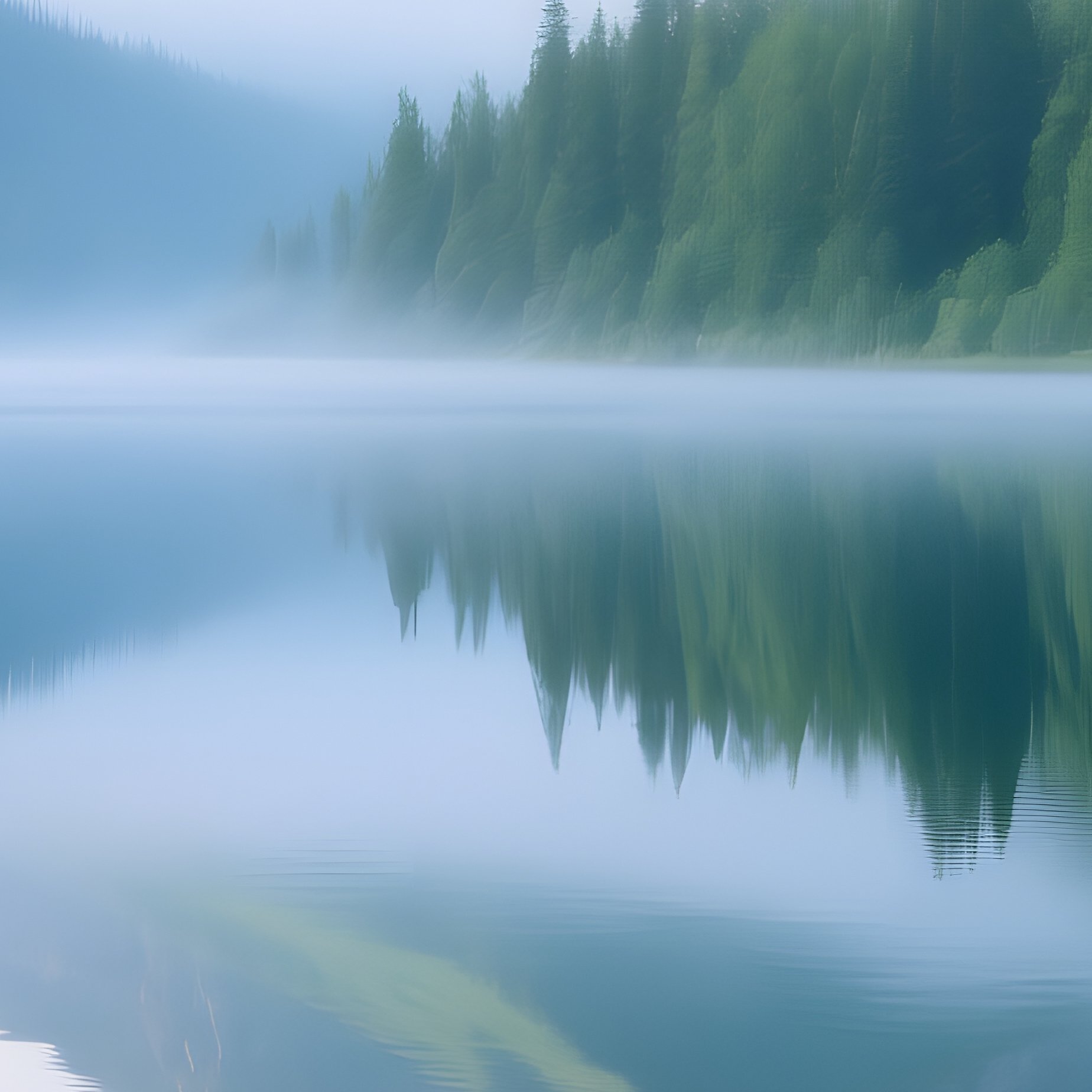A Serene Lakeside Scene Surrounded By A Dense Forest Nature - Full Resolution Quality Preview