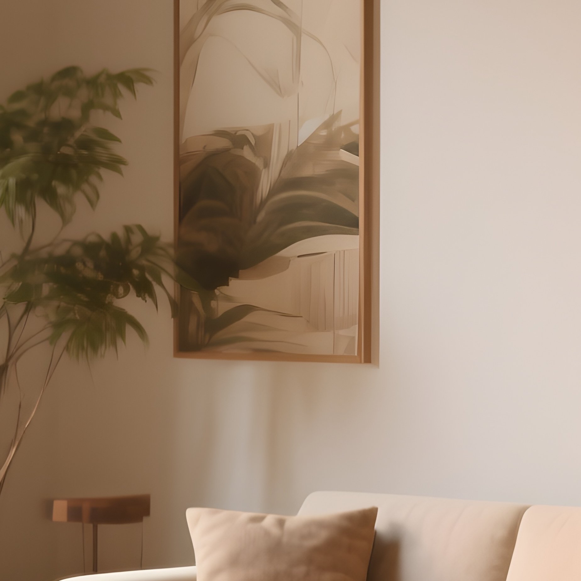 A Serene Living Space With Natural Materials And Warm Tones - Full Resolution Quality Preview