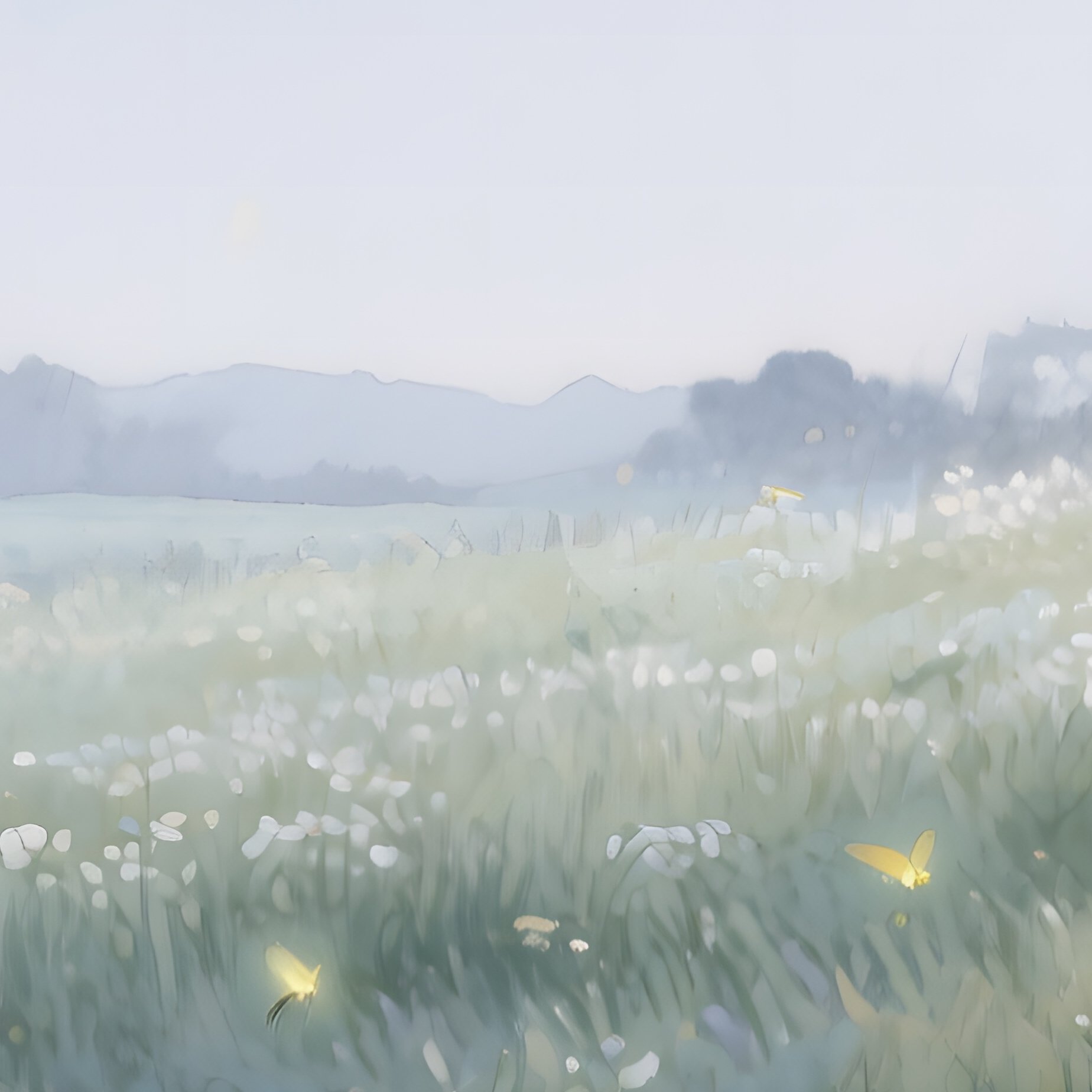 A Serene Meadow Under A Full Moon, Fireflies Dancing Among Wildflowers, Watercolor Silvery Light - Full Resolution Quality Preview