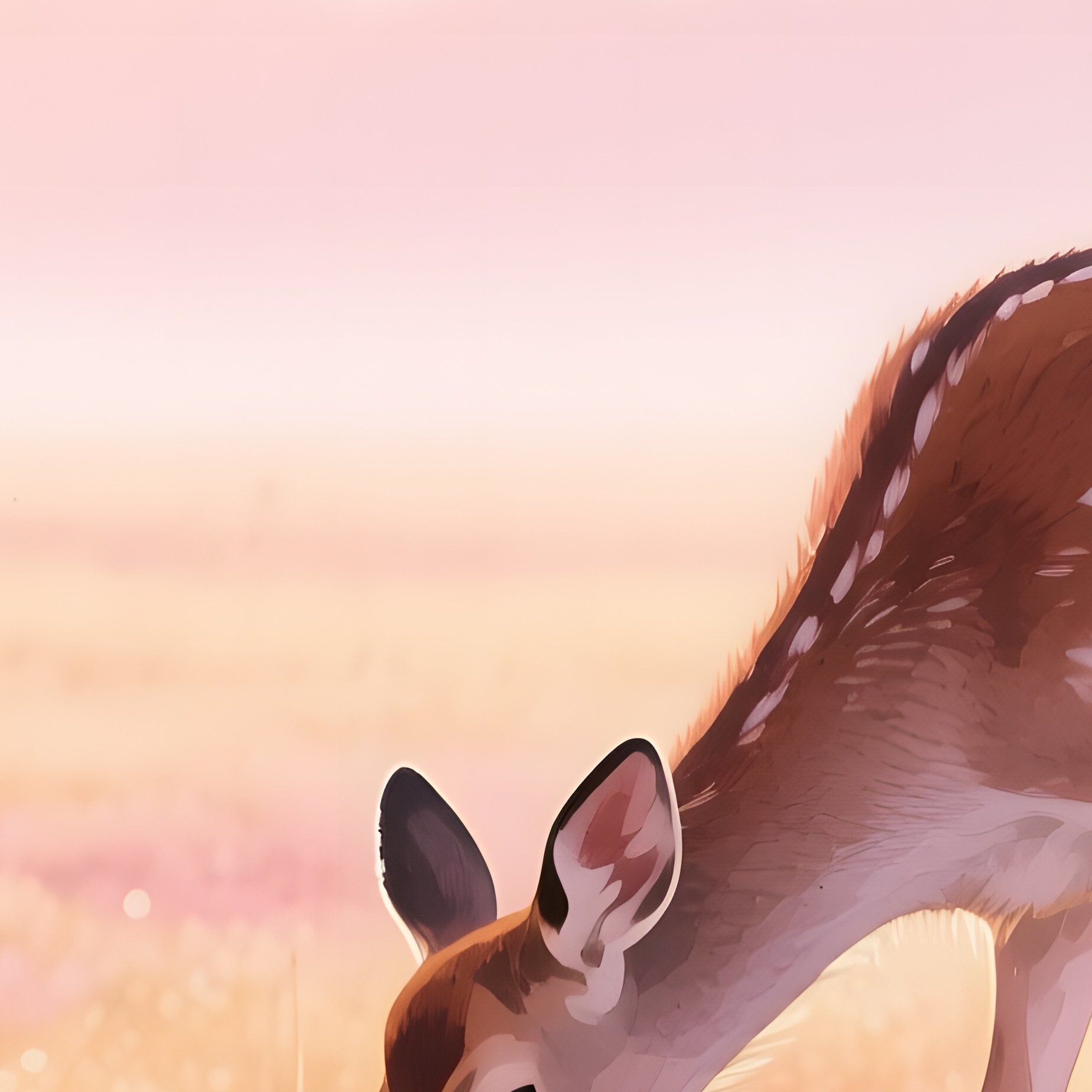 A Serene Meadow With Grazing Deer At Dawn, Dew Glistening On Grass, Watercolor Gentle Pinks And - Full Resolution Quality Preview