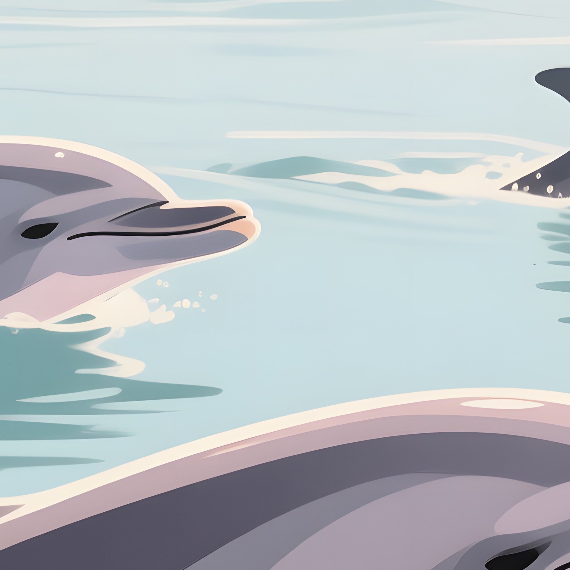 A Serene Midday Scene Where Dolphins Swim Lazily Near The Surface, Their Gentle Movements And The - Full Resolution Quality Preview