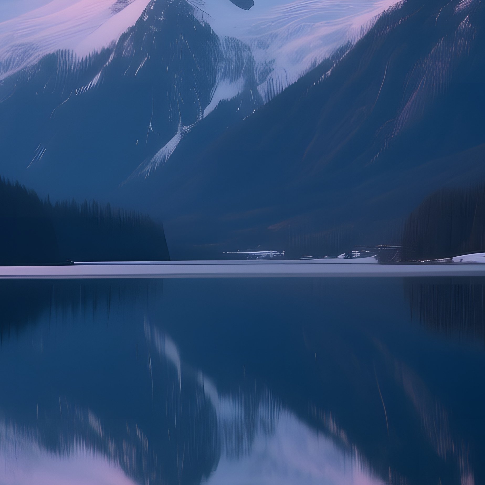 A Serene Mountain Lake At Twilight, Mirror‑Smooth Water Reflecting Snow‑Capped Peaks, Pastel Sky - Full Resolution Quality Preview