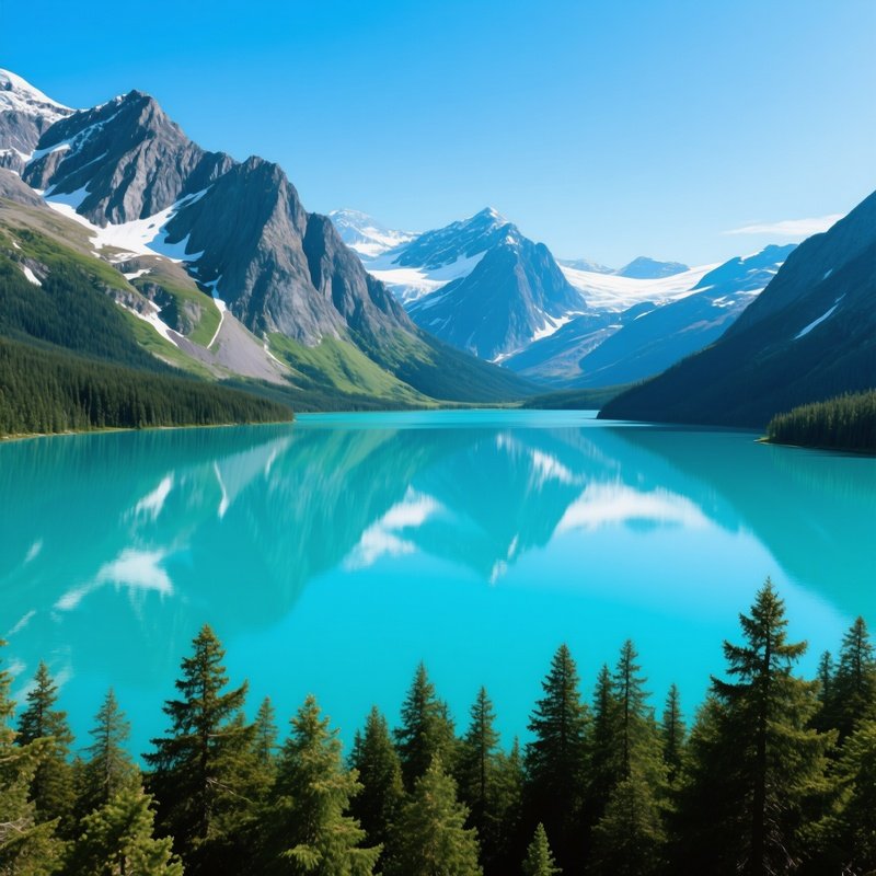 A Serene Mountain Lake Surrounded By Forest And Mountains