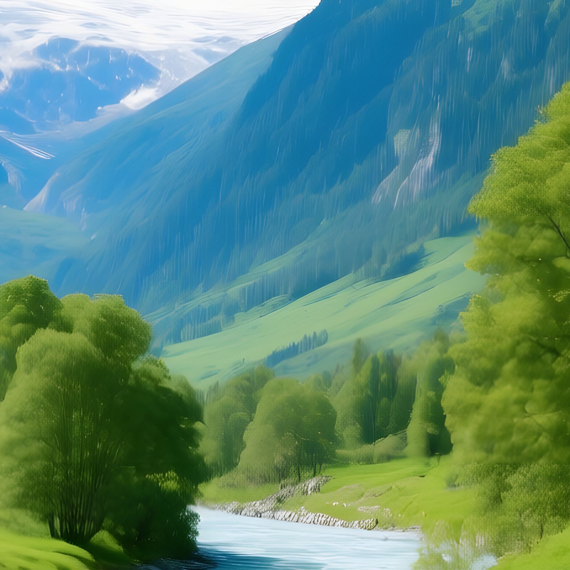 A Serene Mountain Landscape With A Flowing River Landscape Nature - Full Resolution Quality Preview