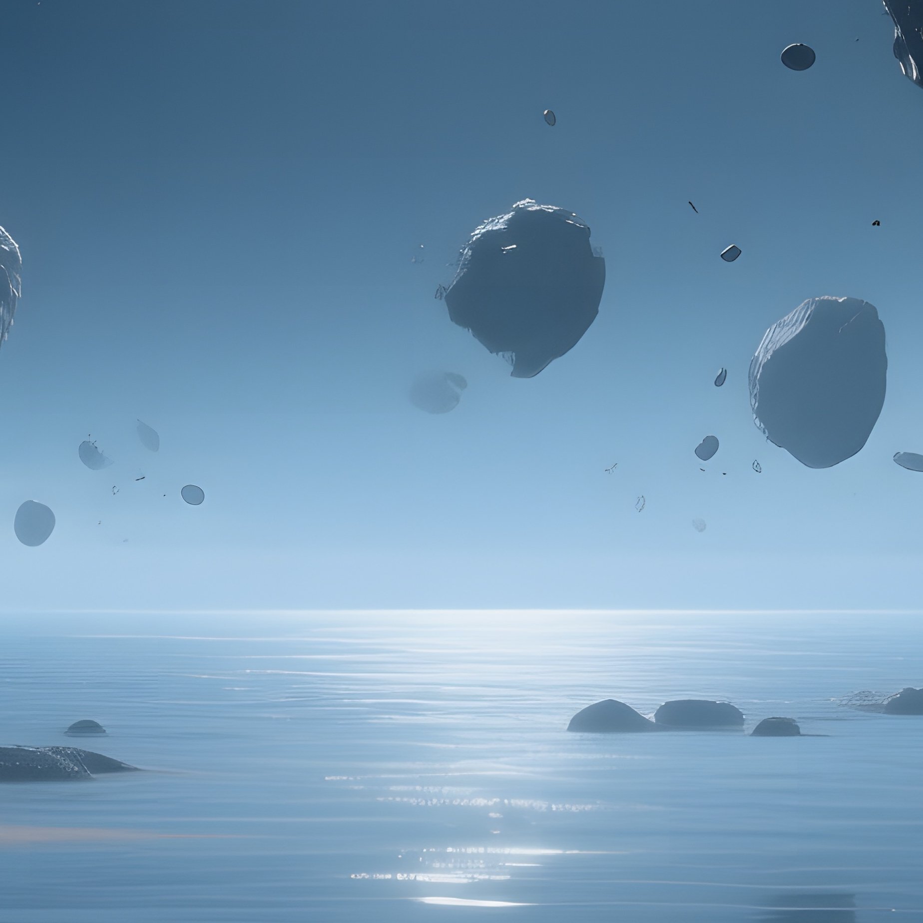 A Serene Night Scene Where An Asteroid Field Is Bathed In The Gentle Silver Light Of A Full Moon, - Full Resolution Quality Preview