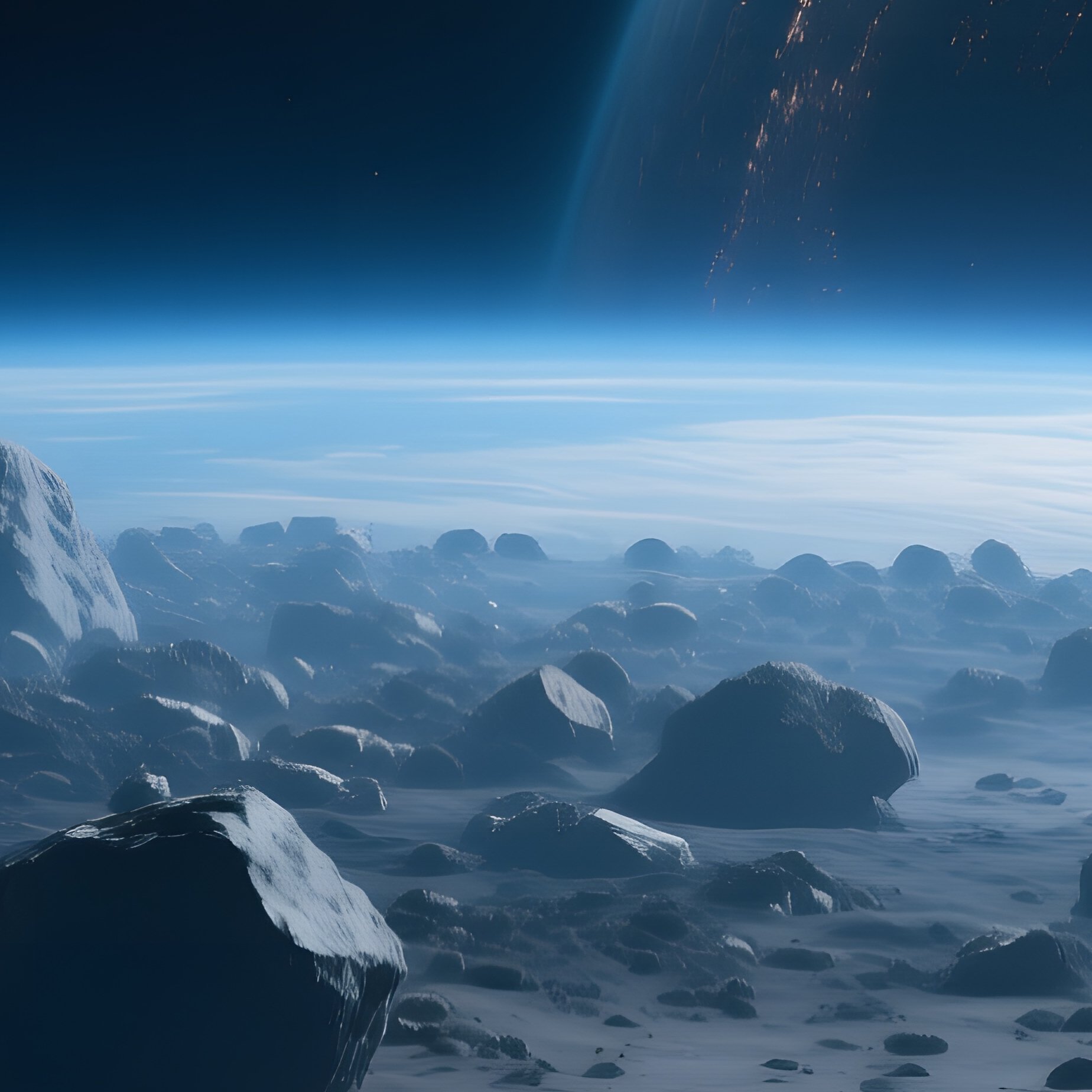 A Serene Night View From A Space Hotel Orbiting An Asteroid Field, With Guests Looking Through - Full Resolution Quality Preview