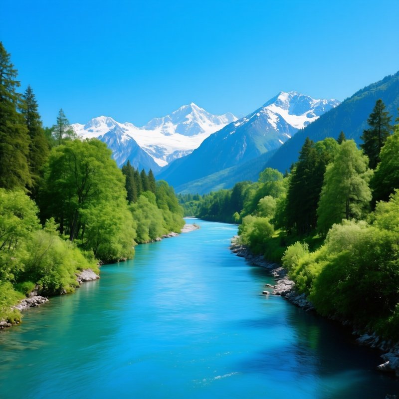 A Serene River Flowing Through A Lush Mountain Valley Nature