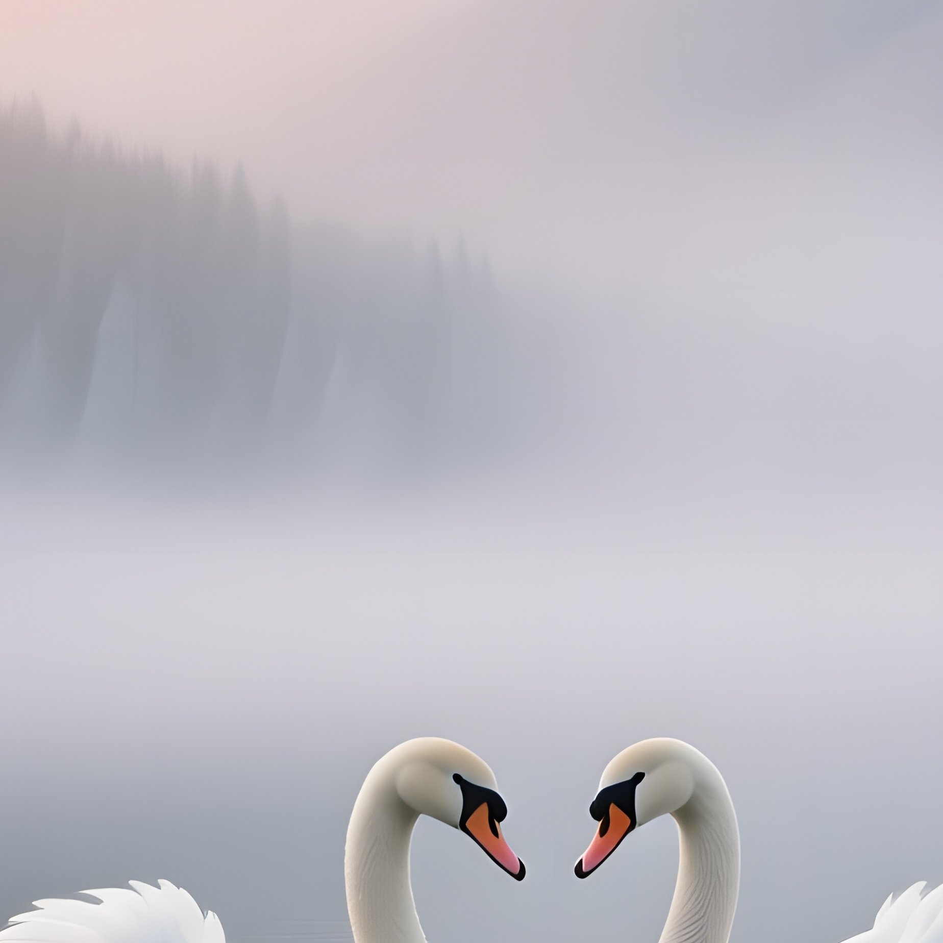 A Serene Sunrise Over A Misty Alpine Lake Where A Pair Of Elegant White Swans Glide Gracefully, - Full Resolution Quality Preview