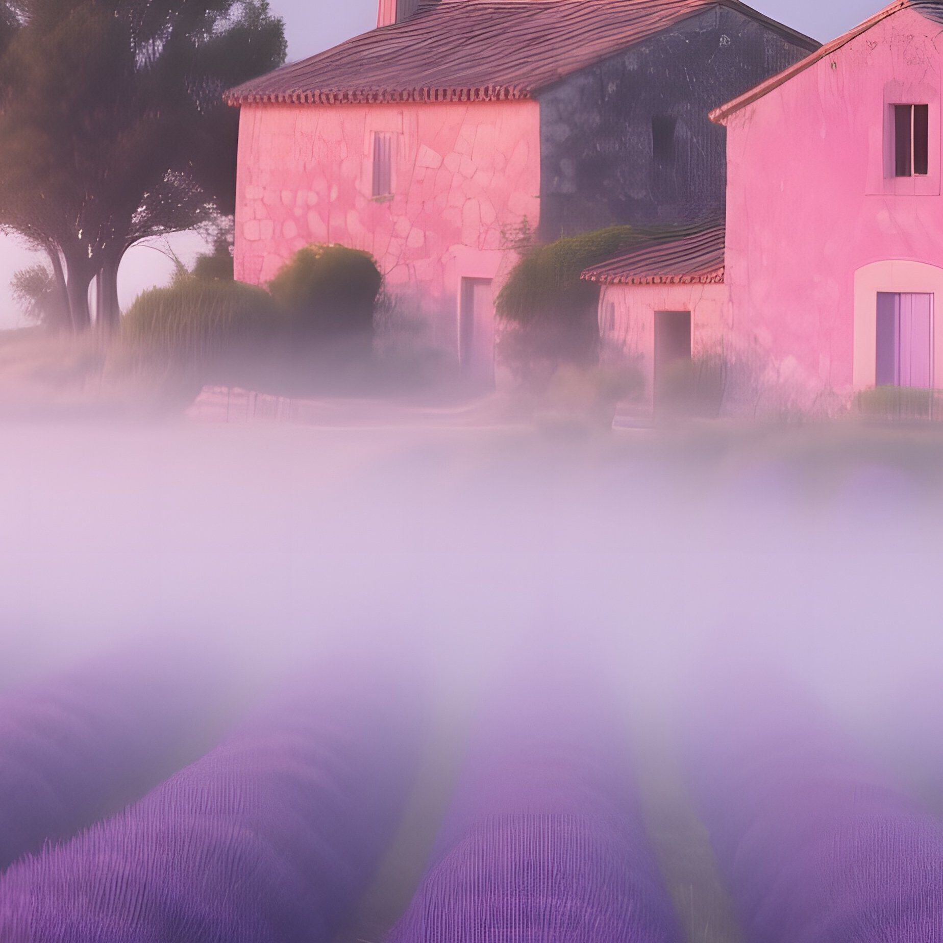 A Serene Sunrise Over The Lavender Fields Of Provence, Mist Lifting To Reveal Rows Of Violet - Full Resolution Quality Preview
