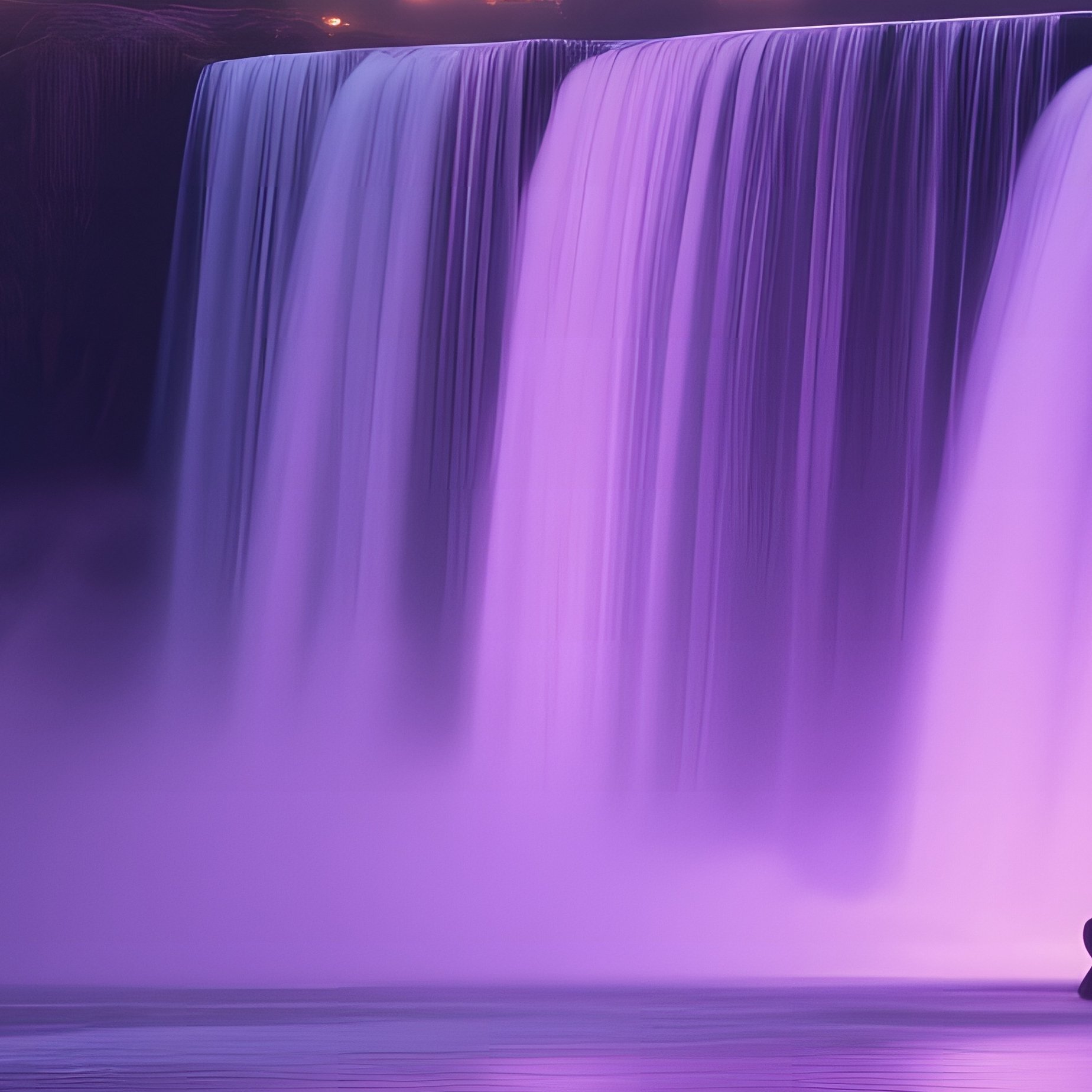 A Serene Twilight Scene Of A Waterfall Reflecting The Soft Purple Glow Of Distant City Lights - Full Resolution Quality Preview