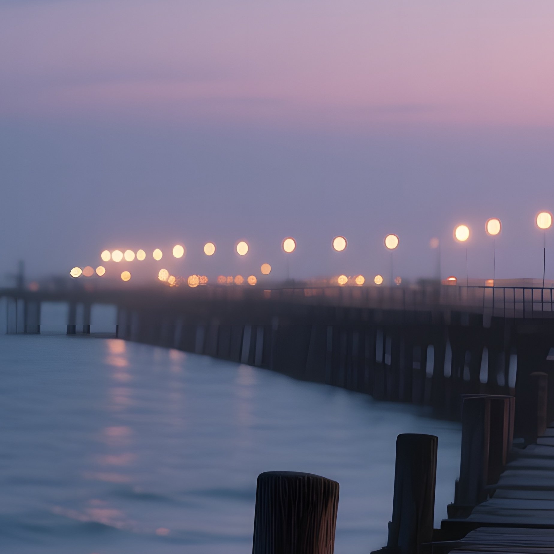 A Serene Twilight Scene On A Quiet Pier, Lanterns Casting Warm Glows On Weathered Wooden Planks, - Full Resolution Quality Preview