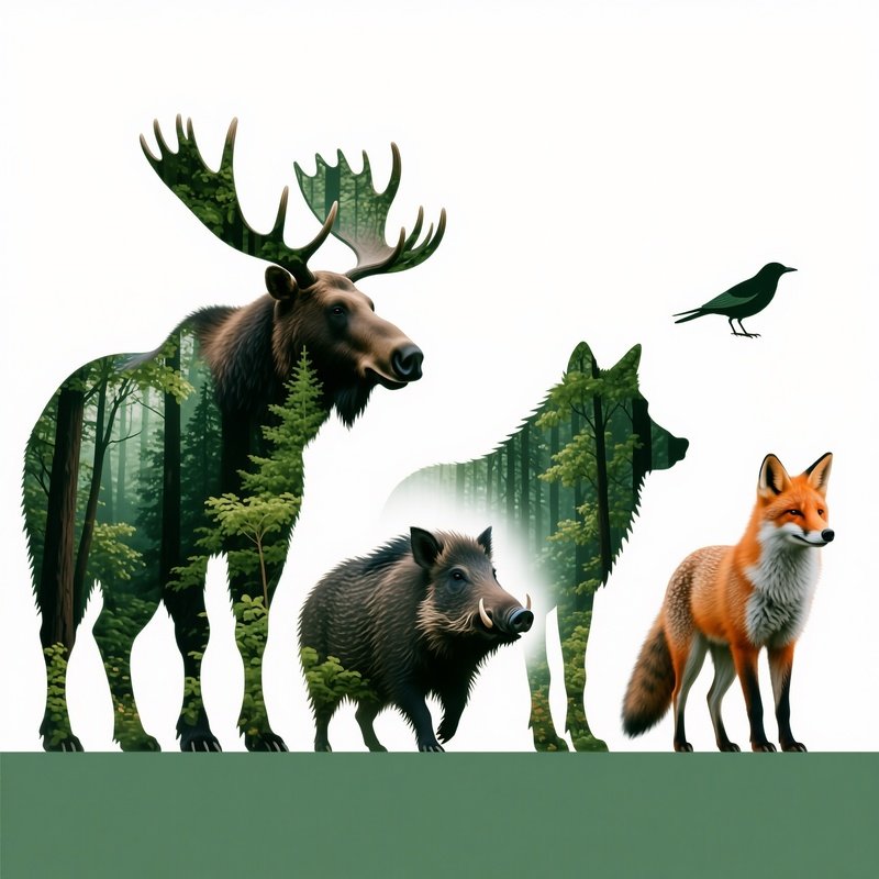 A Series Of Animal Silhouettes Filled With Forest Imagery Animals