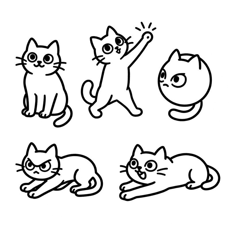 A Series Of Cat Illustrations In Various Playful Poses Cats Line