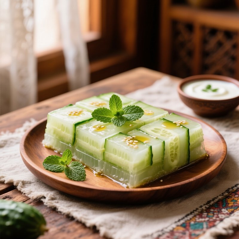 A Serving Of Cucumber Cake Tavsoli Steamed And Sliced