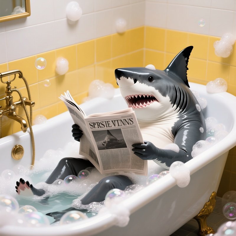 A Shark In A Bubble Bath Reading The Newspaper