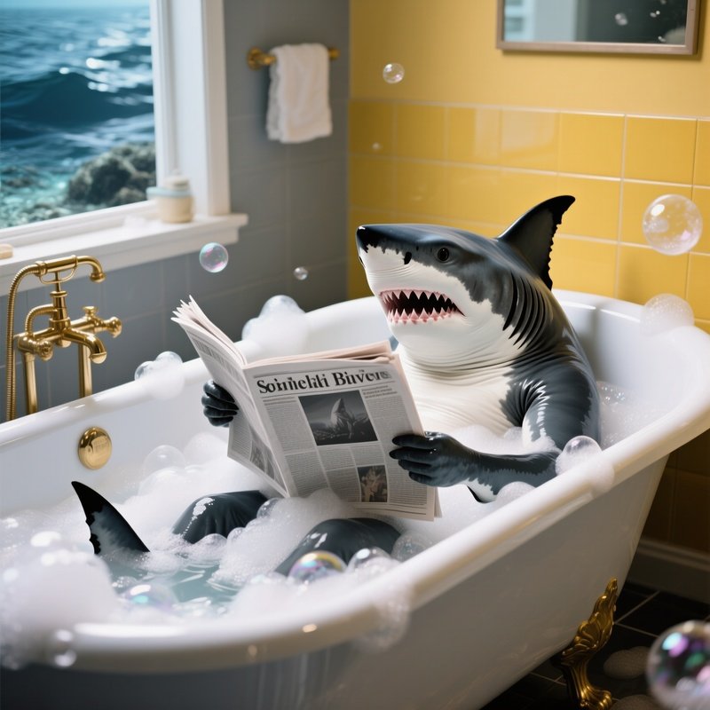 A Shark In A Bubble Bath Reading The Newspaper Science Fiction